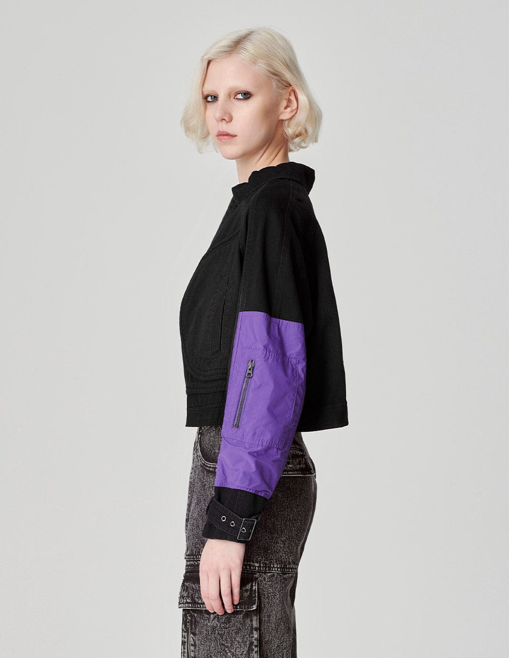 Women's Lapel Patchwork Washed Denim Jacket