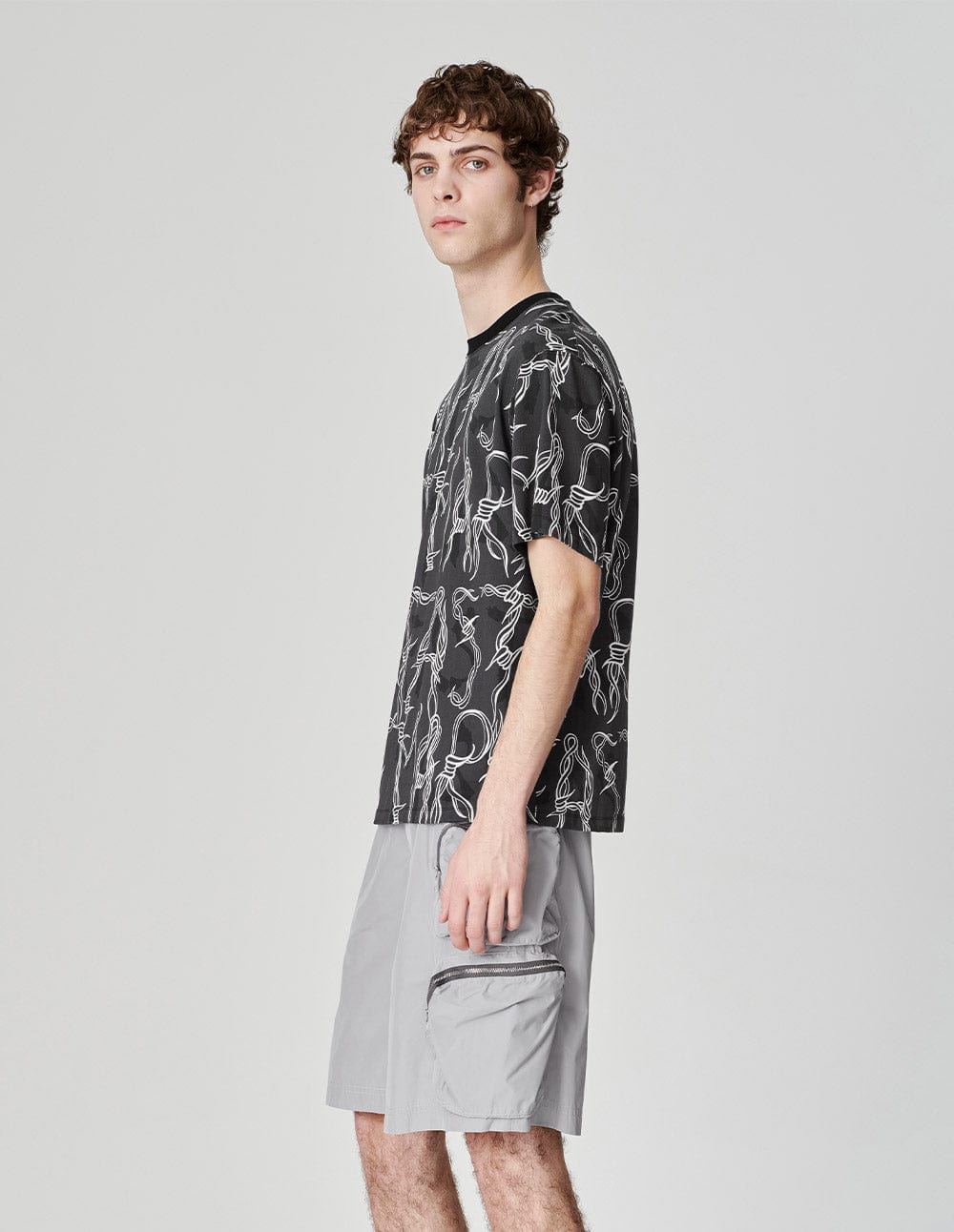 Men's Black Thorn Print Cotton T-Shirt