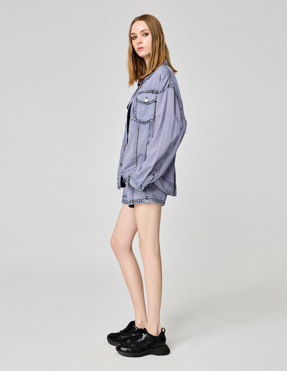 MF Iris Purple Lapel Washed Denim Jacket