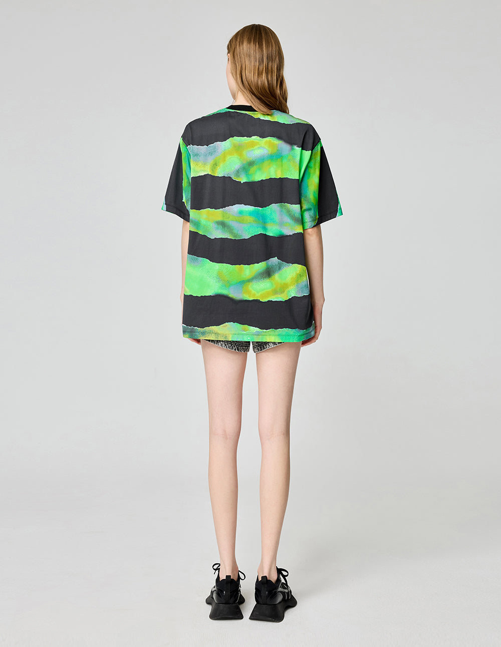 Loose Striped Monster Print T-Shirt