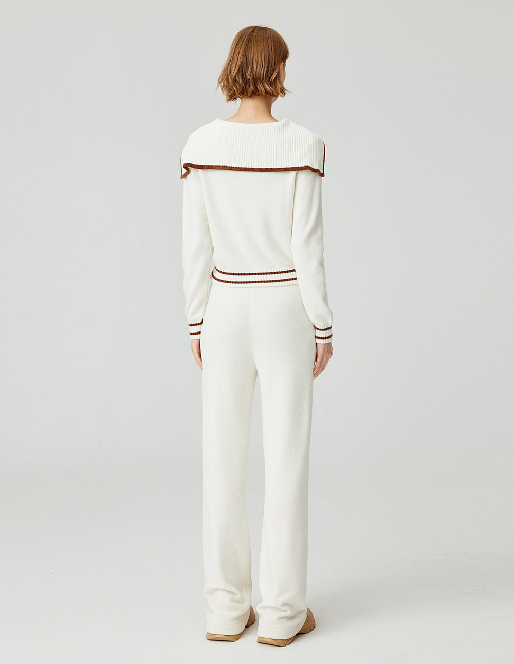 MF Gray Olive Green Contrast Elastic Ribbed Waist Lapel Knitted Pant