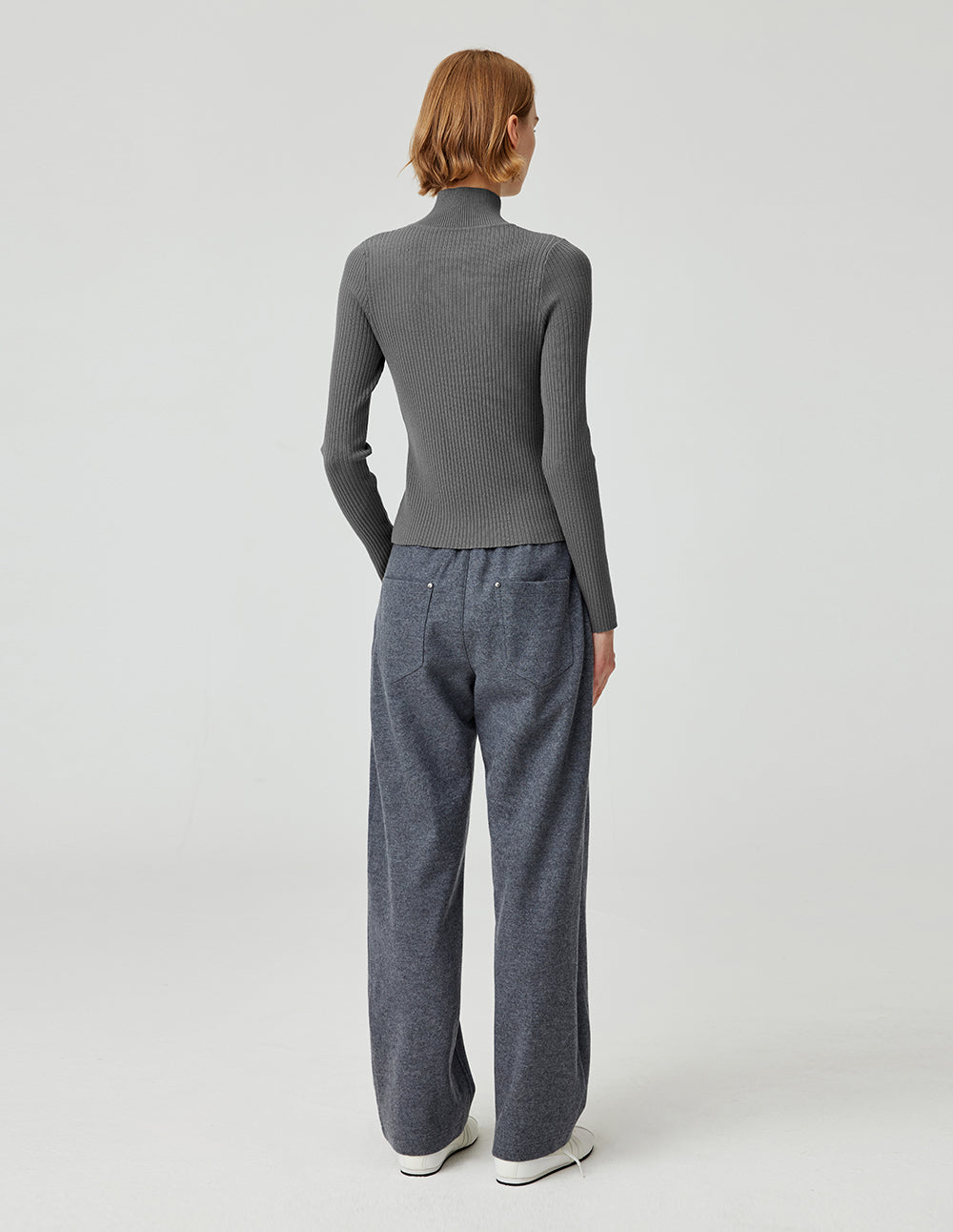 MF high-grade gray turtleneck double-opening zipper slimming versatile knitted cardigan