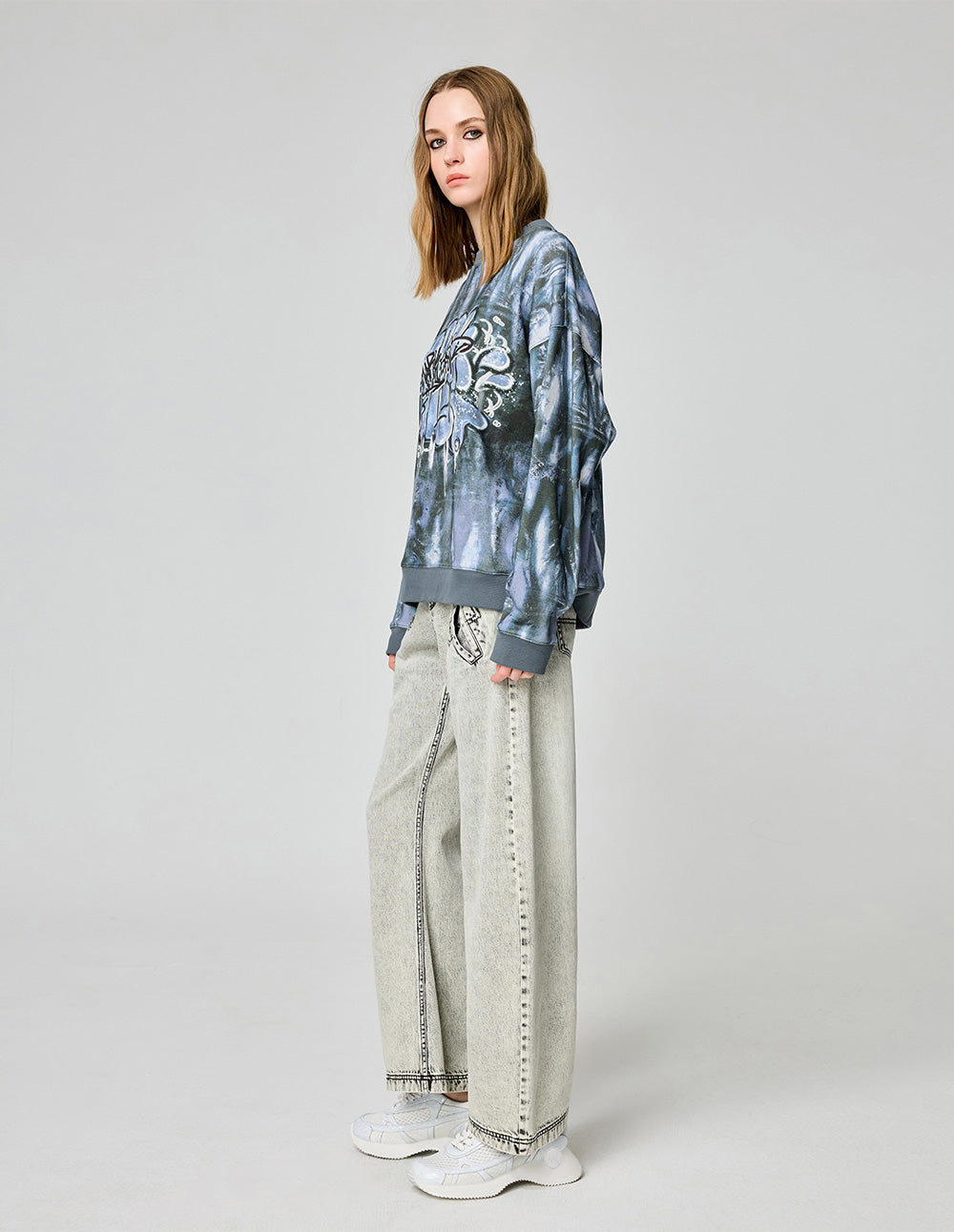 Couple Style Abstract Printed Cotton Loose Sweatshirt