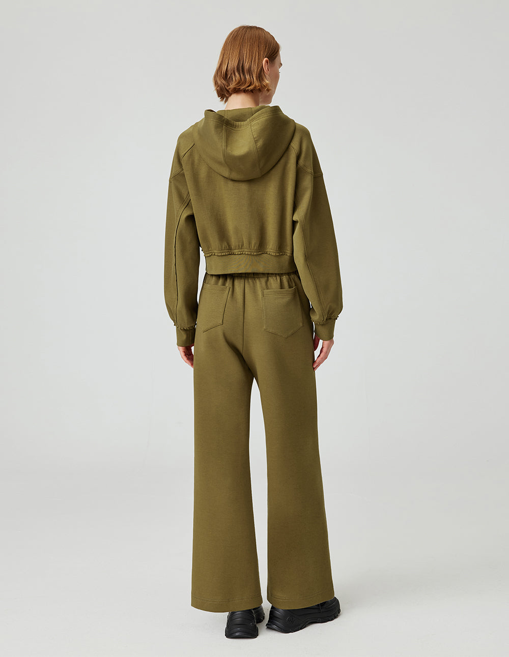 MF Pleated Ruffled Olive Green Threaded Sweatshirt