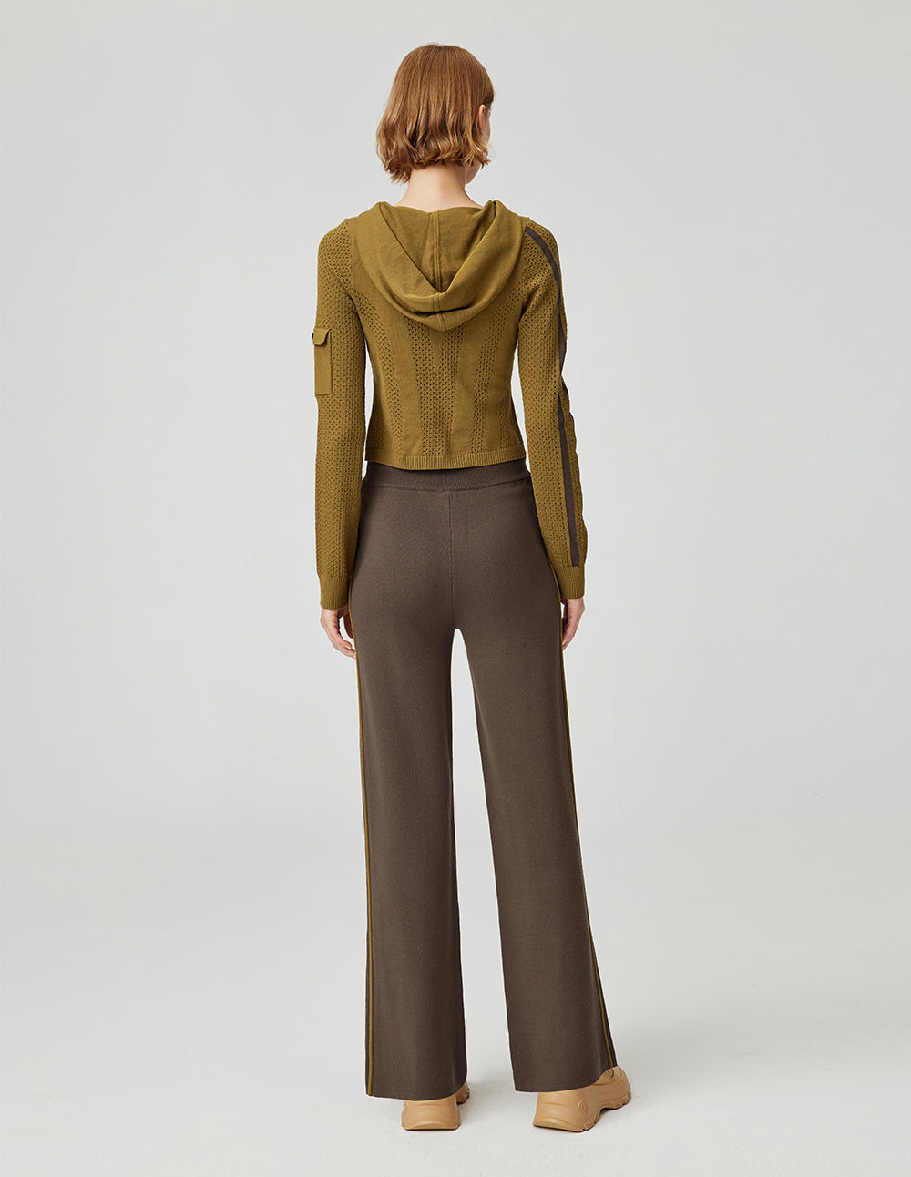 MF side stripe elastic waist tie straight-leg knit pant