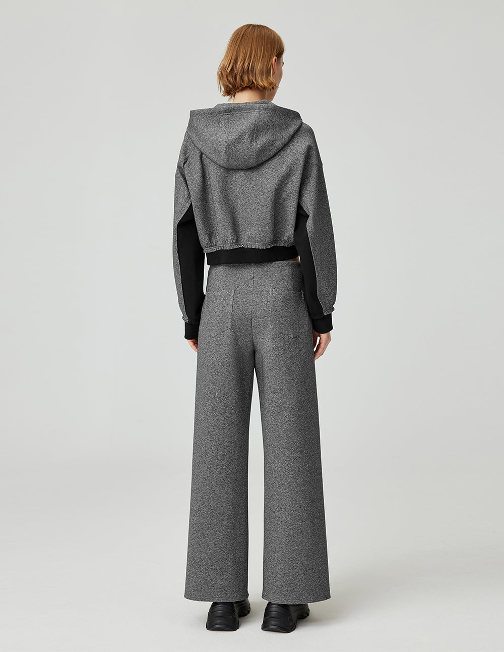 MF floral grey contrast elastic thread hooded zip-up sweatshirt jacket