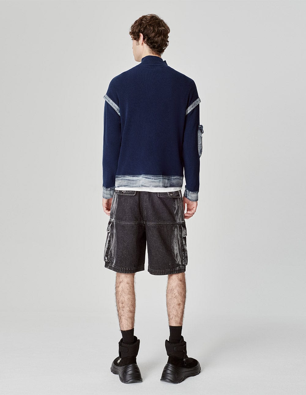 Men's Cotton Patchwork Denim Knitted Pullover