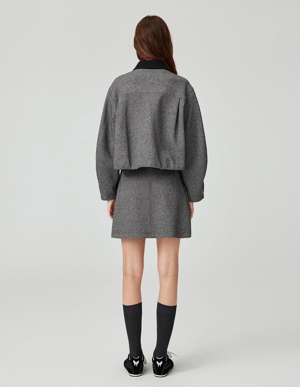 MF belt buckle pleated splicing super short A-line skirt