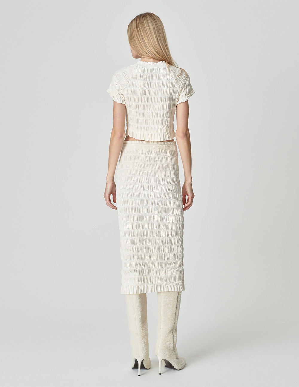 Women's Ivory Stretch Pleated Crop Top