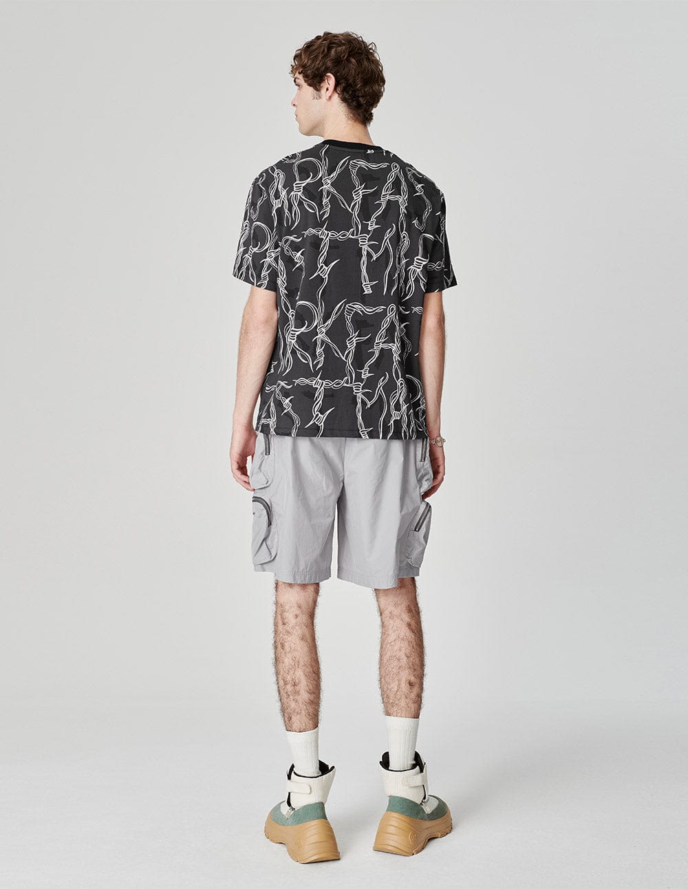 Men's Black Thorn Print Cotton T-Shirt