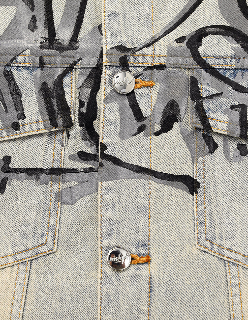 MF Artistic Hand-Painted Lettering Printed Washed Denim Jacket