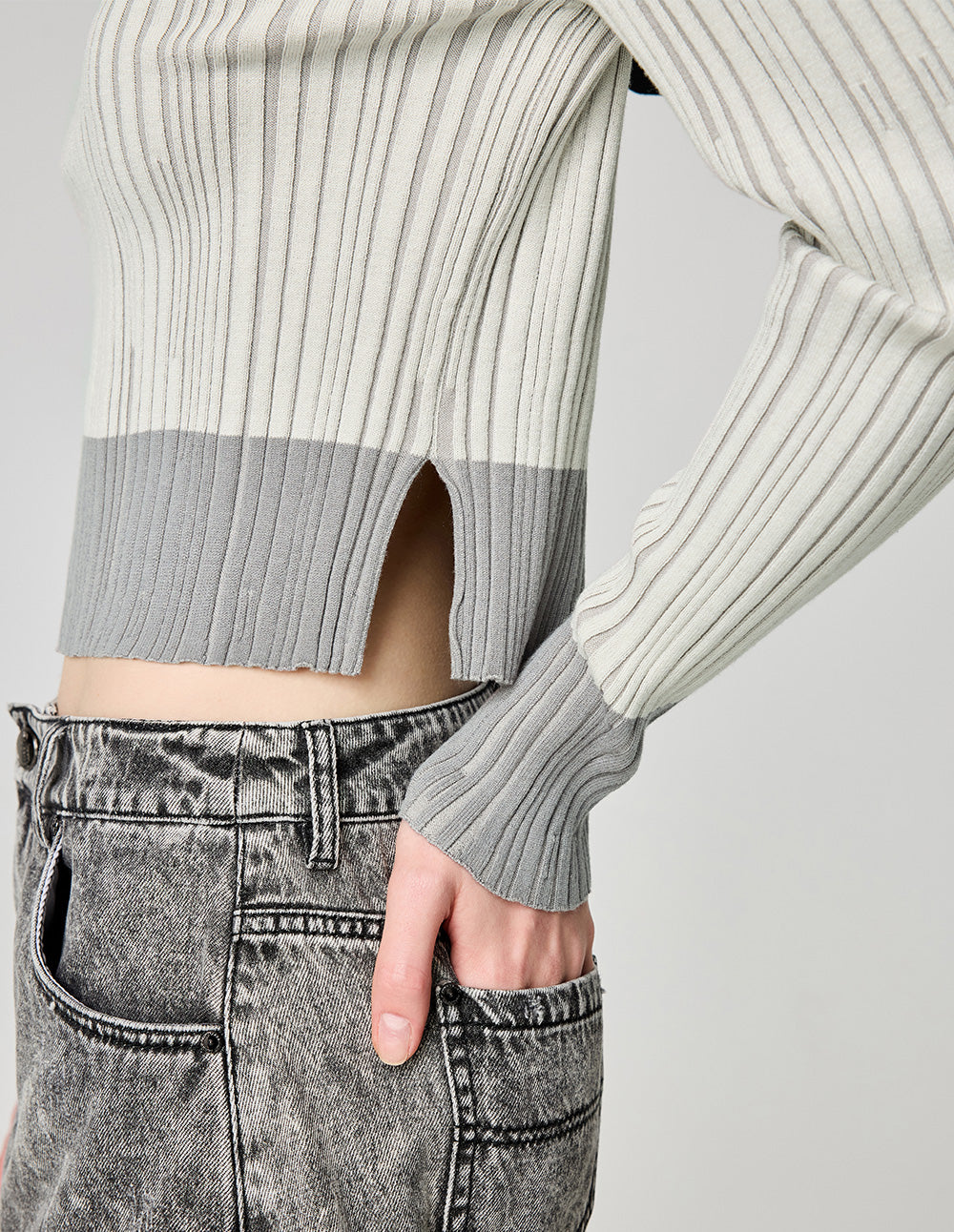 Women's Threaded Three-Color Patchwork Knitted Pullover