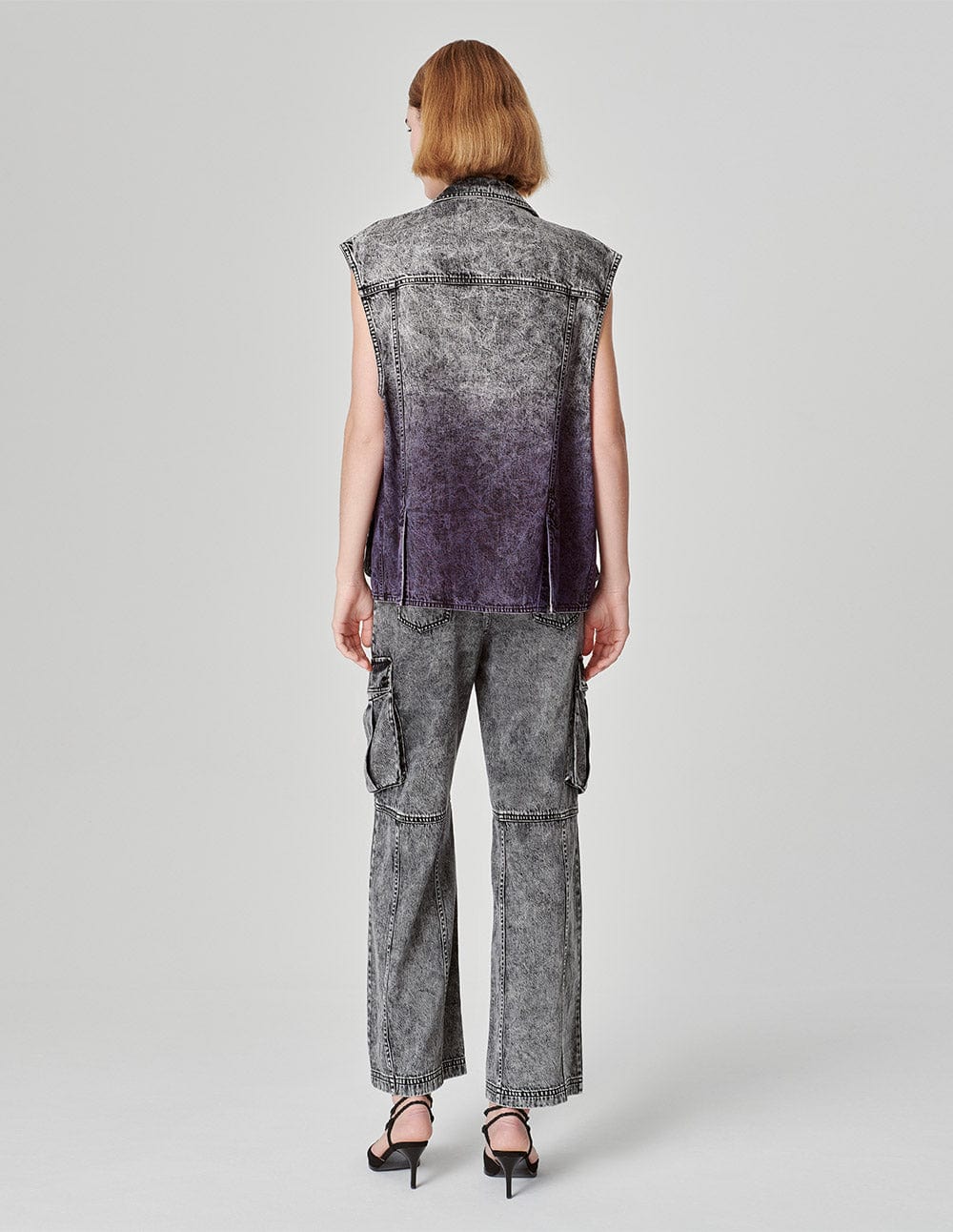 Unisex Strappy Dyed Snowflake Washed Denim Jacket