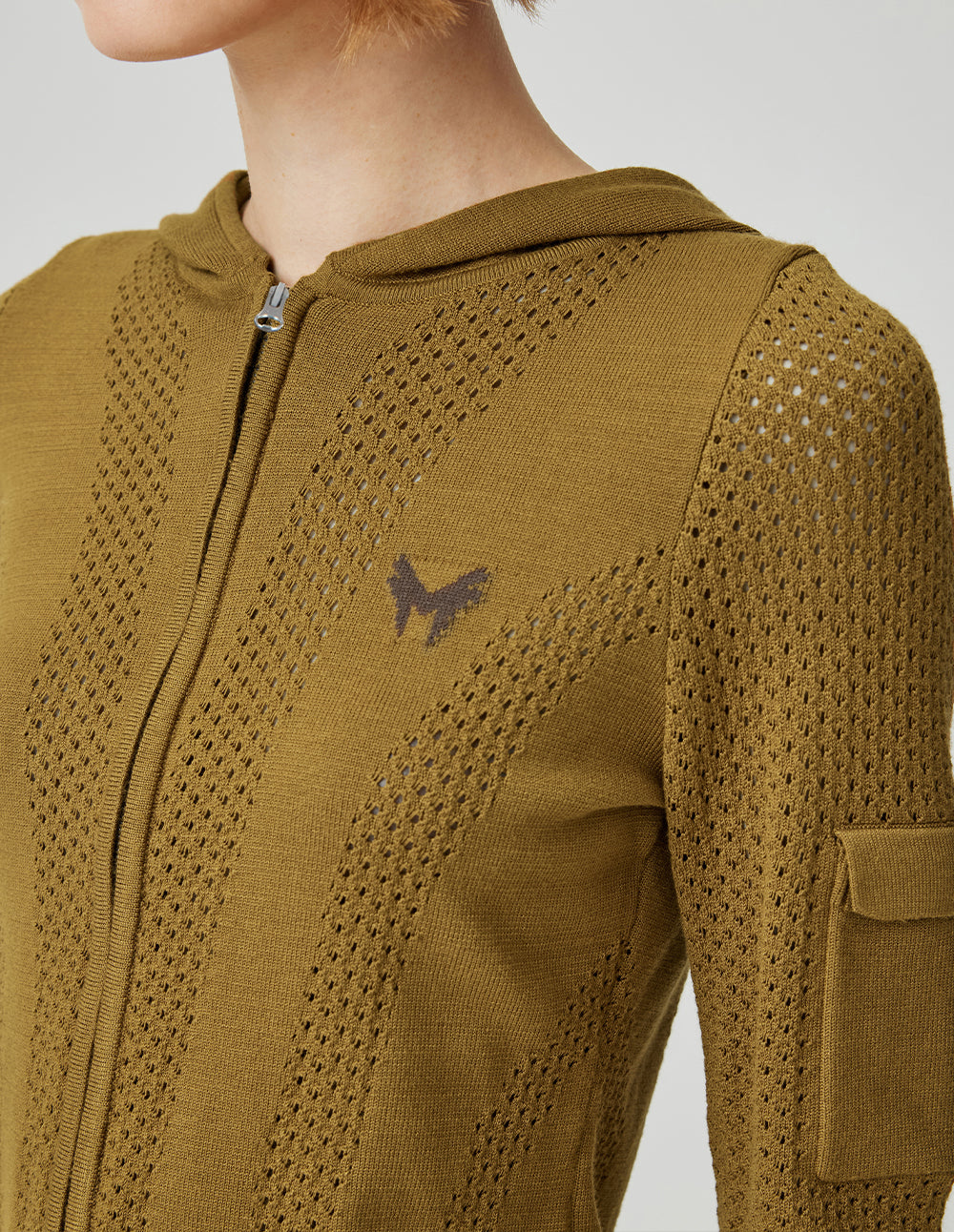 MF high waist short hooded zippered sleeve sweater knitted cardigan