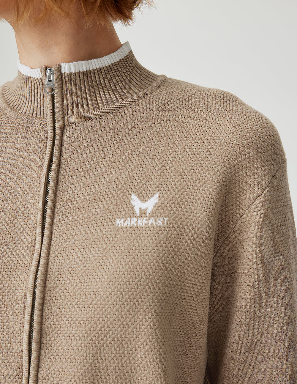 MF comfortable and versatile stand-up collar striped contrast color monster loose elastic ribbed knitted cardigan