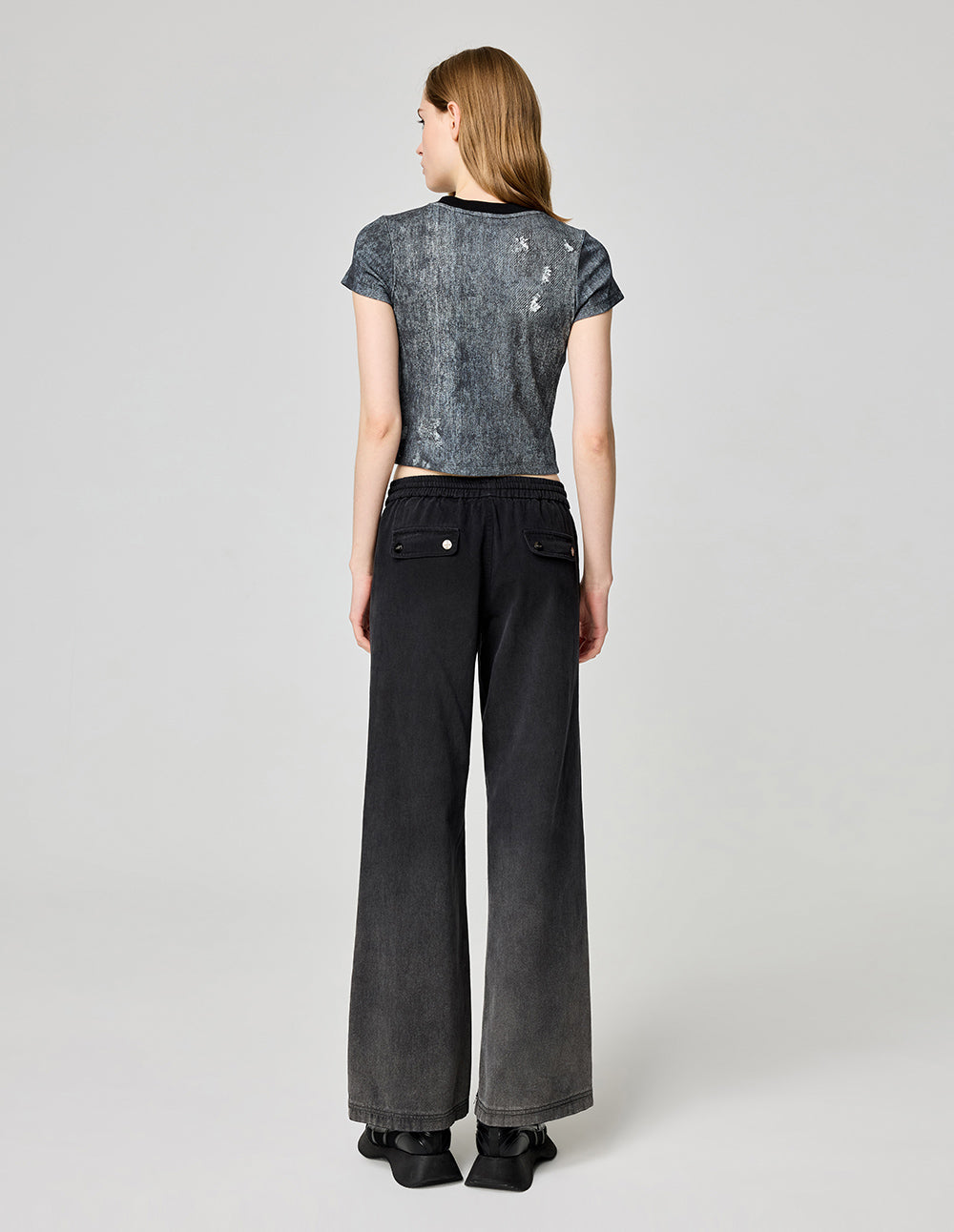 Women's Printed Knitted Ribbed Crew Neck T-Shirt