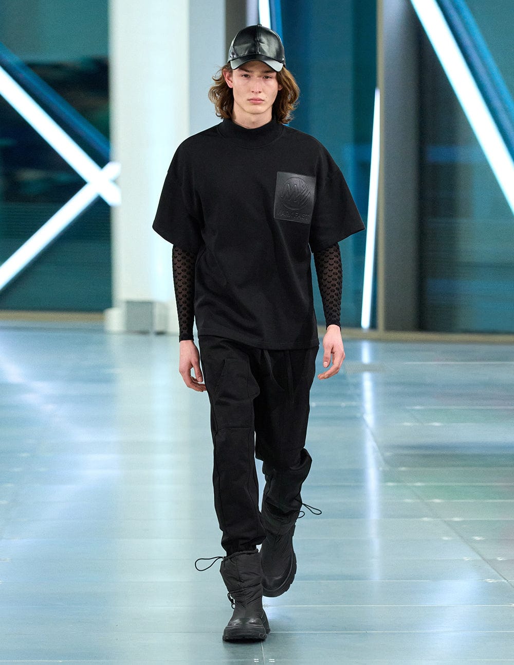 Men's Black Leather Patch T-Shirt