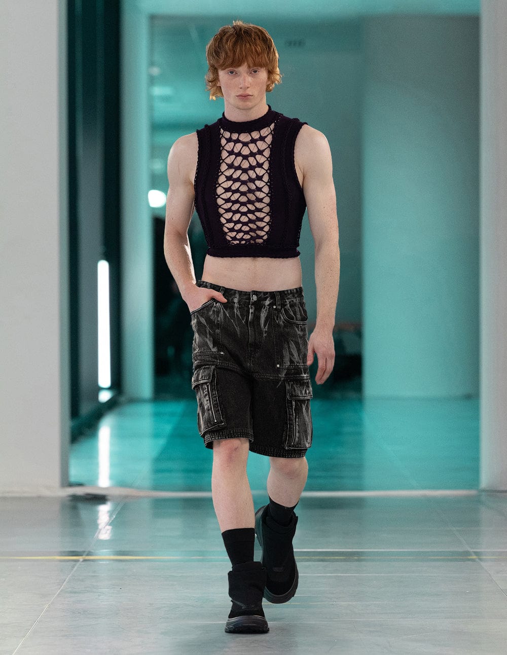 Men's Tie-Bleached Washed Shorts