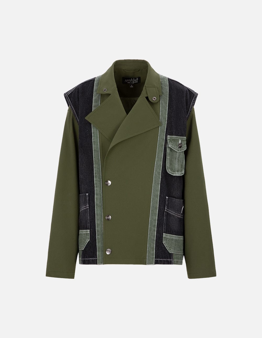 Unisex Style Army Green Denim Splicing Jacket