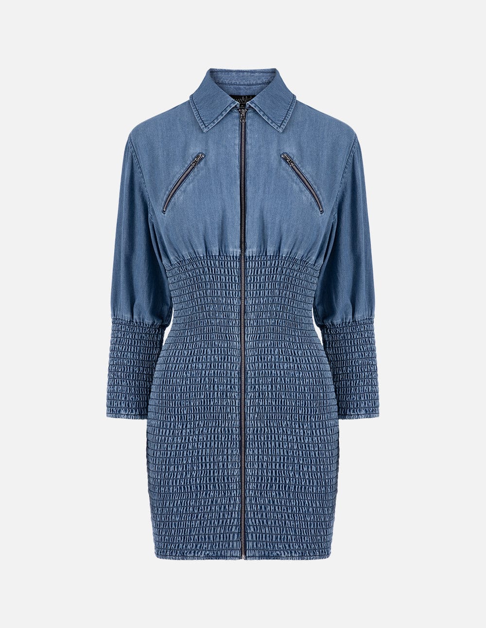 Women's Mid Blue Ruched Denim Dress