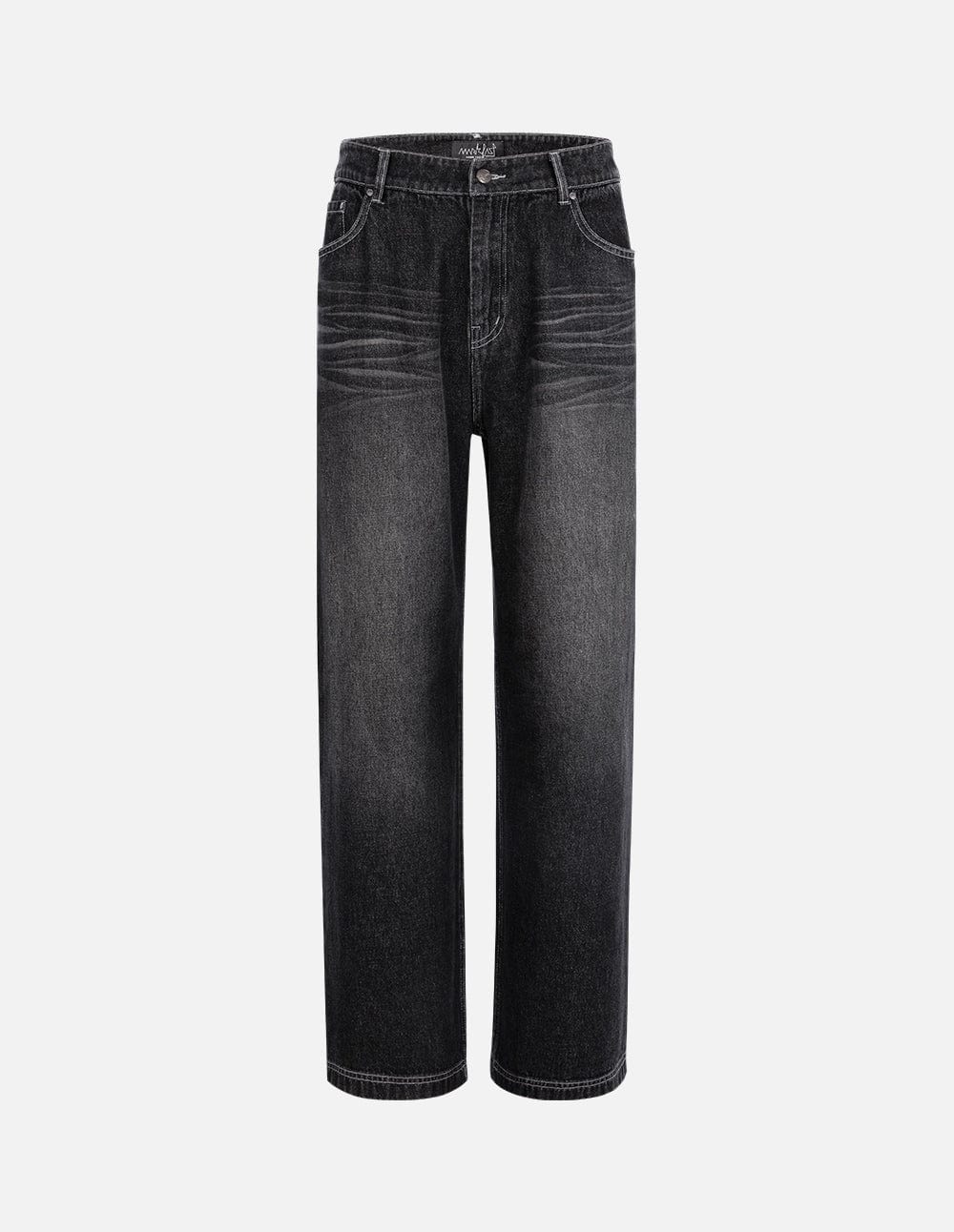 Men's Black Vintage Wash Loose Denim Trousers