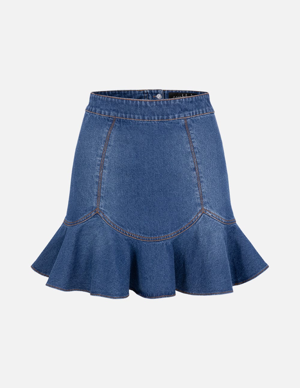Women's Blue Wavy Trim Flared Denim Skirt