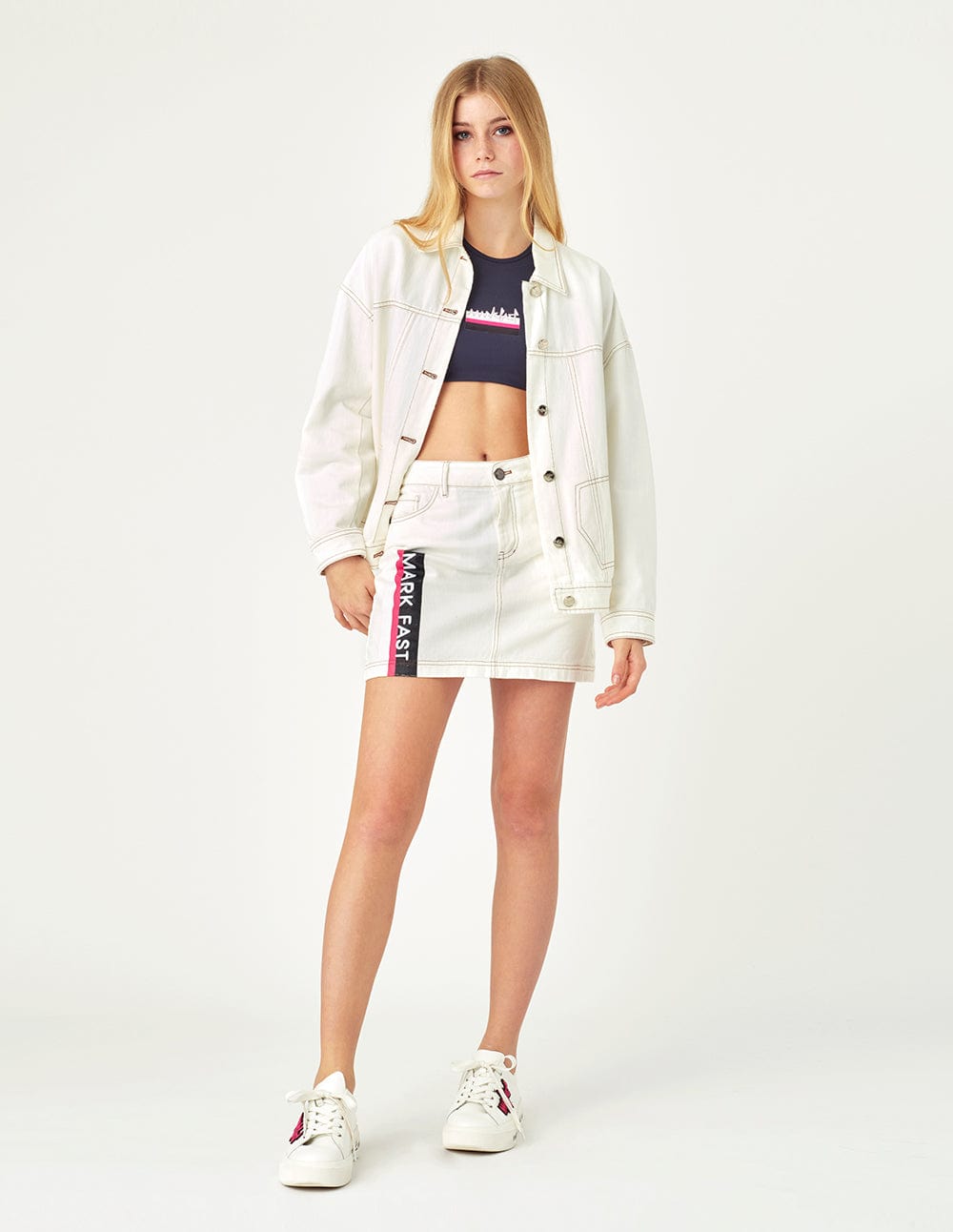 Women Printed And Embroidered Washed Denim Skirt