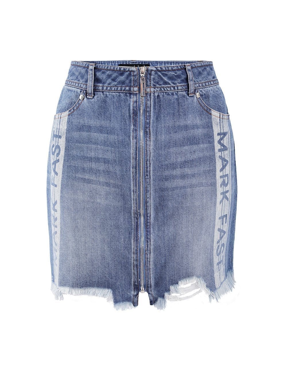 Women Zip-Up Raw Edge Ripped Denim Skirt