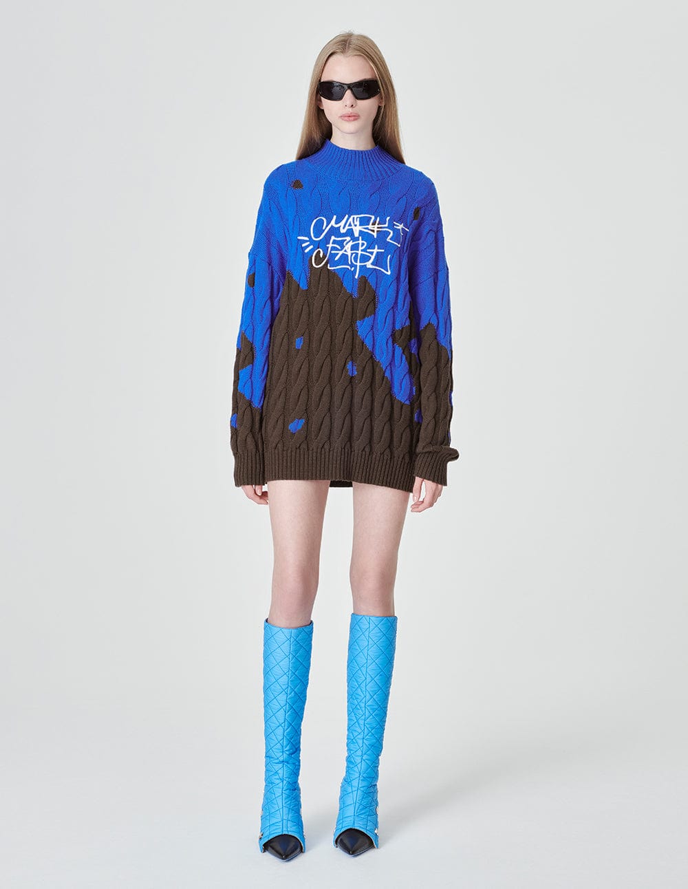 Women's Blue Wool Blend Jacquard Sweater