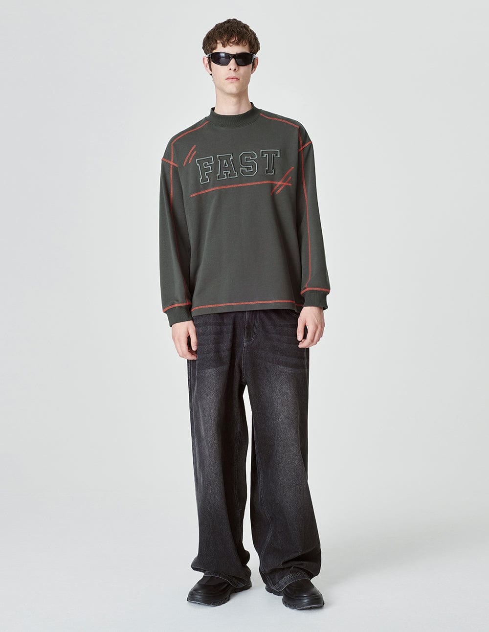 Couple Style Dark Gray Logo Embroidered Sweatshirt