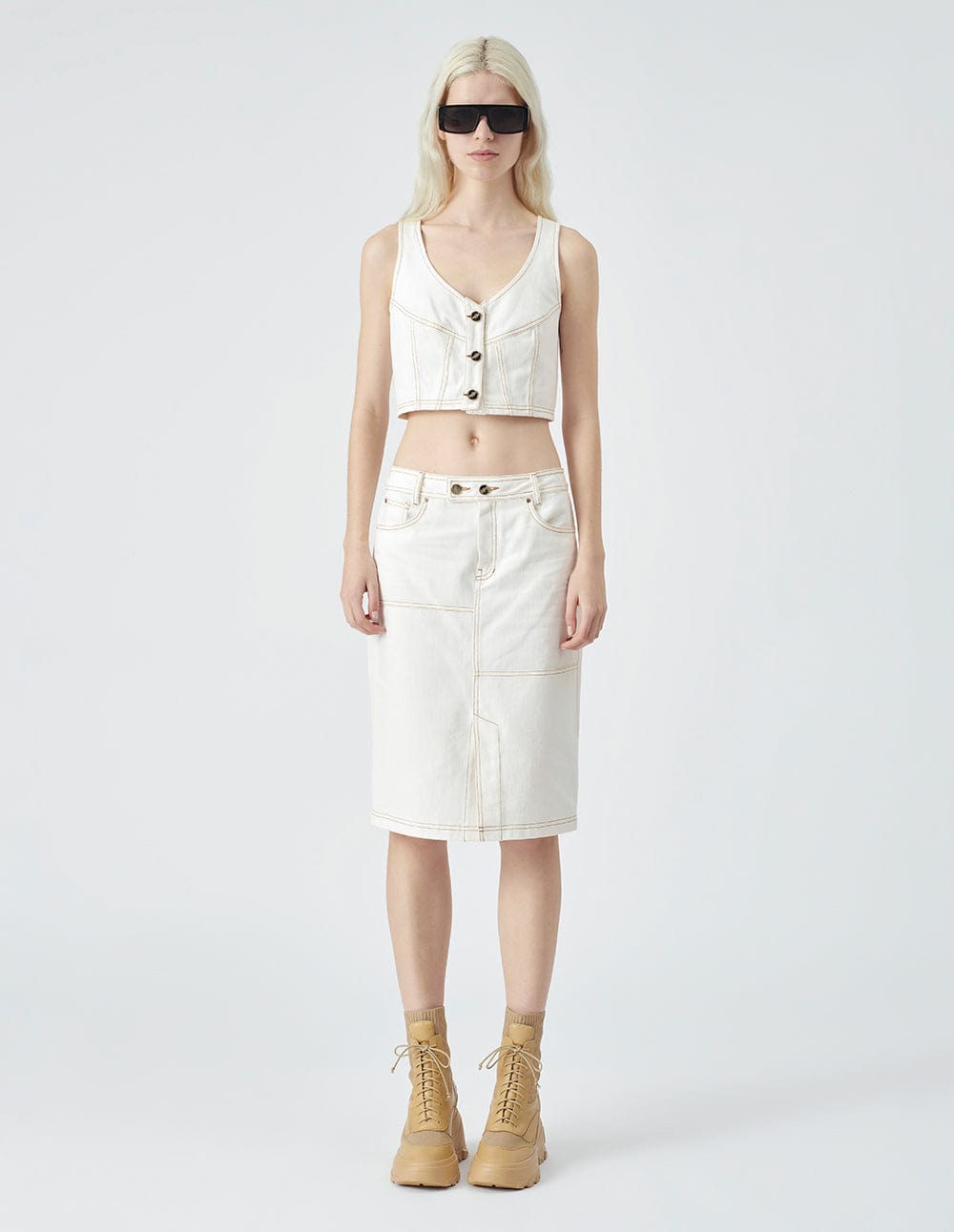 Women's White Washed Denim Vest