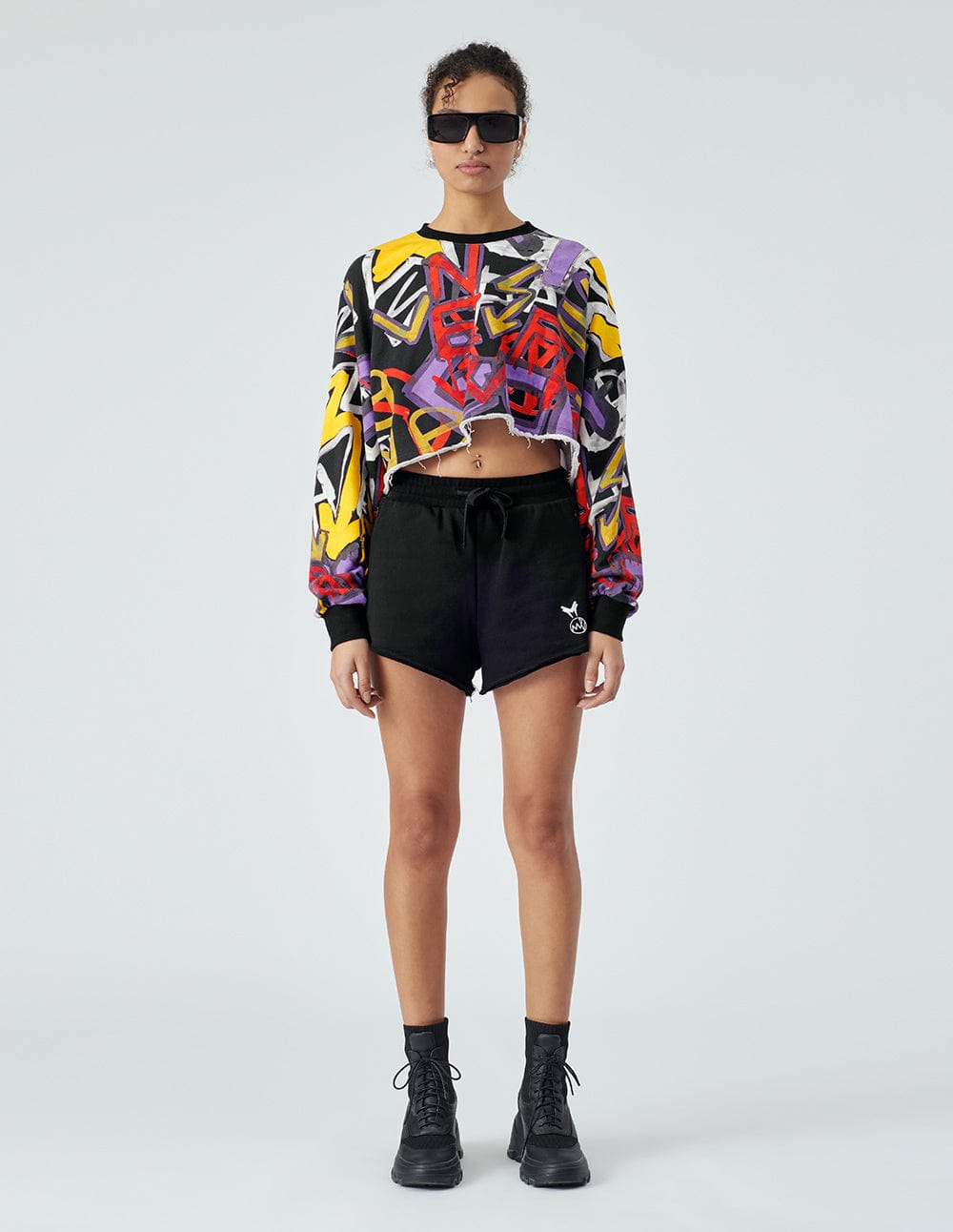 Runway Style Women's Graffiti Print Short Sweater