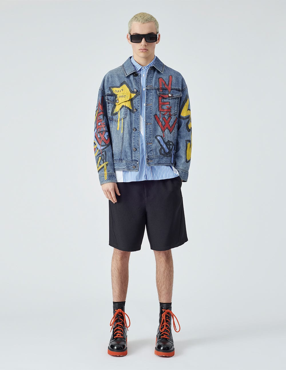 Unisex graffiti print denim jacket