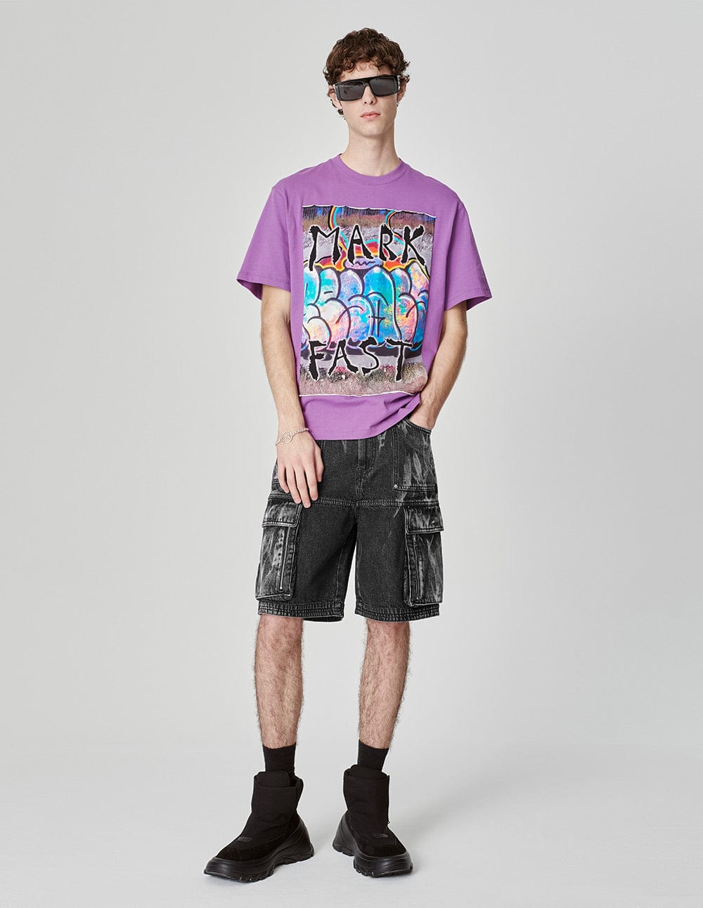 Men's Tie-Bleached Washed Shorts