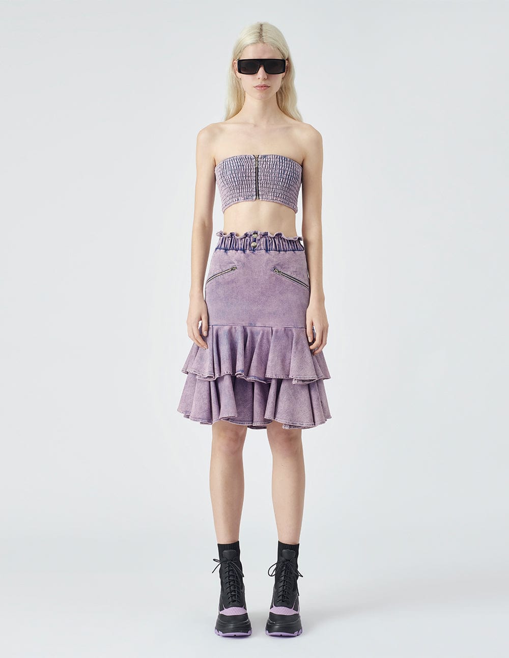 Women's ruffled denim skirt