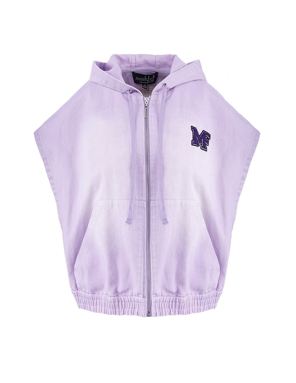 Women Embroidered Sleeveless Zip-Up Hooded Denim Jacket