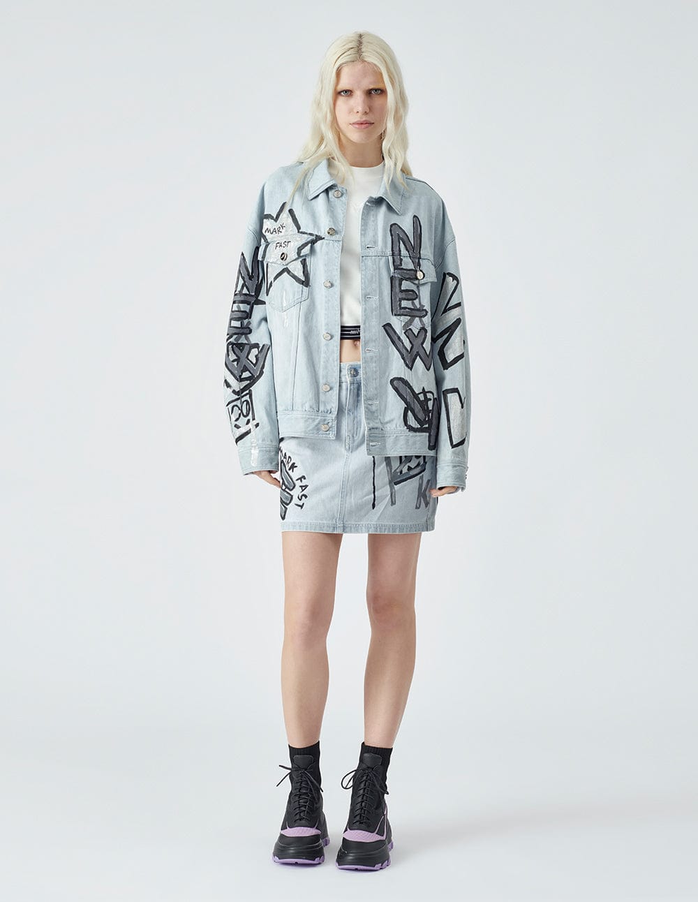 Graffiti Print Denim Skirt