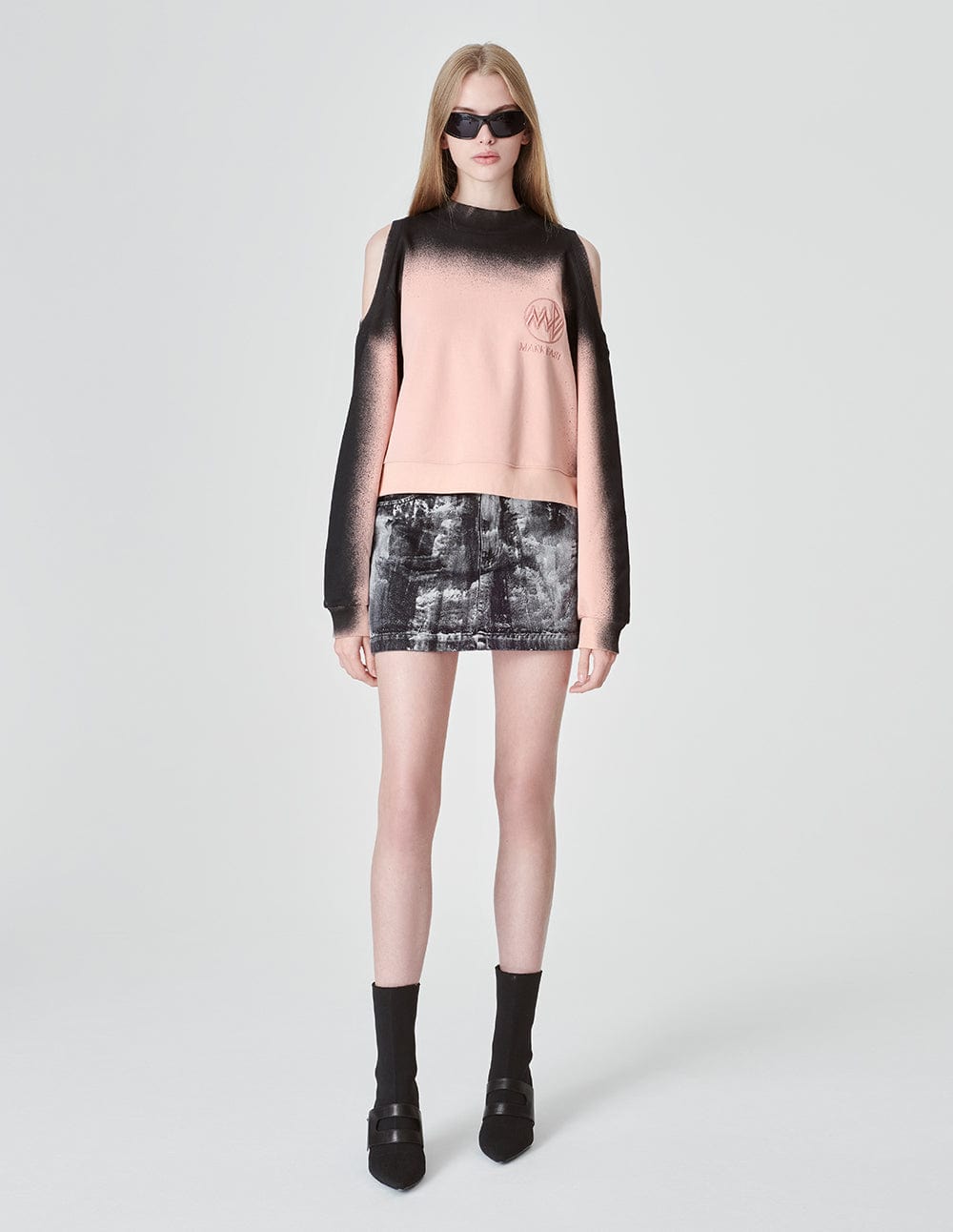 Womens Rose Pink Inkjet Print Cropped Sweatshirt