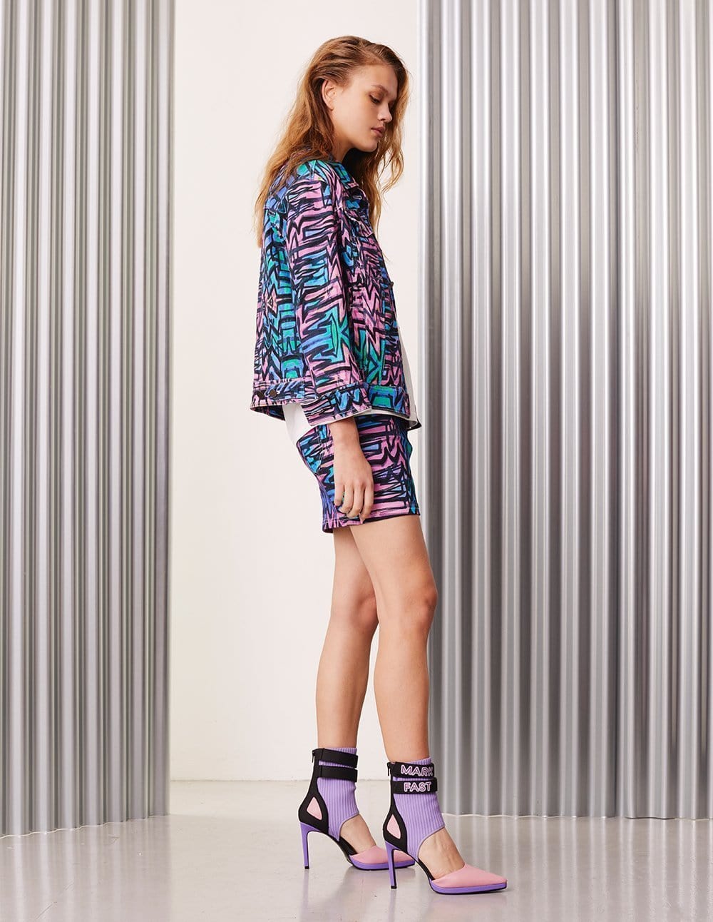 Women Pattern Washed Denim Mini Skirt