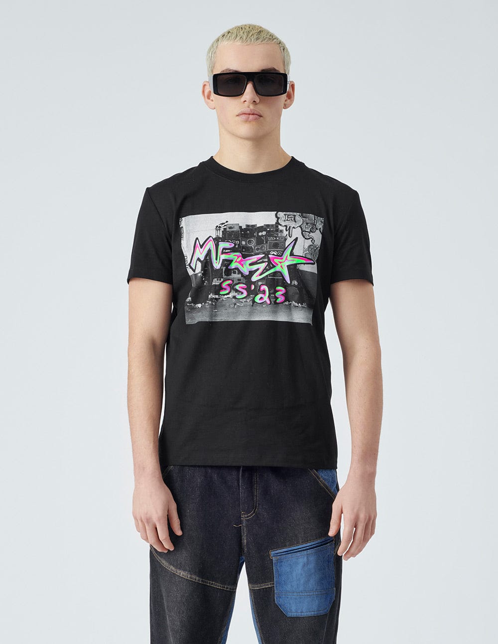 Men's Black Cotton Crew Neck Printed T-Shirt