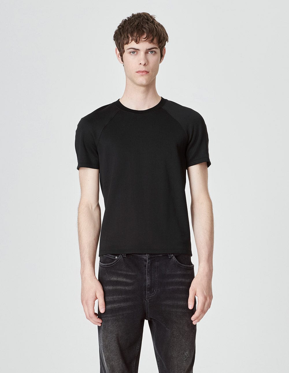 Men's Black Simple Air Cotton Round Neck T-Shirt