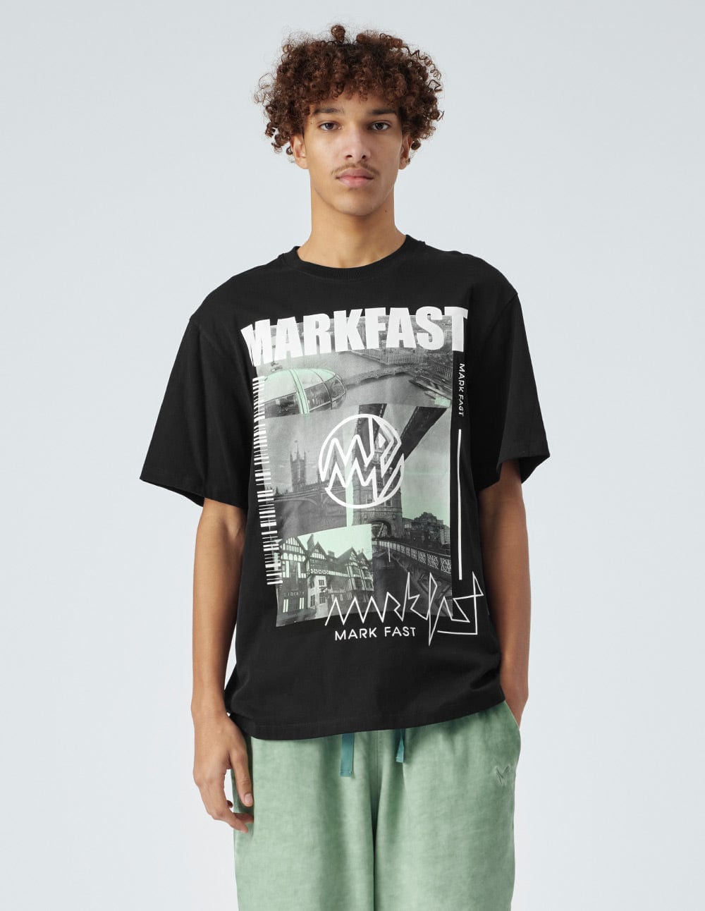 Men's Black Cotton Printed Loose T-Shirt