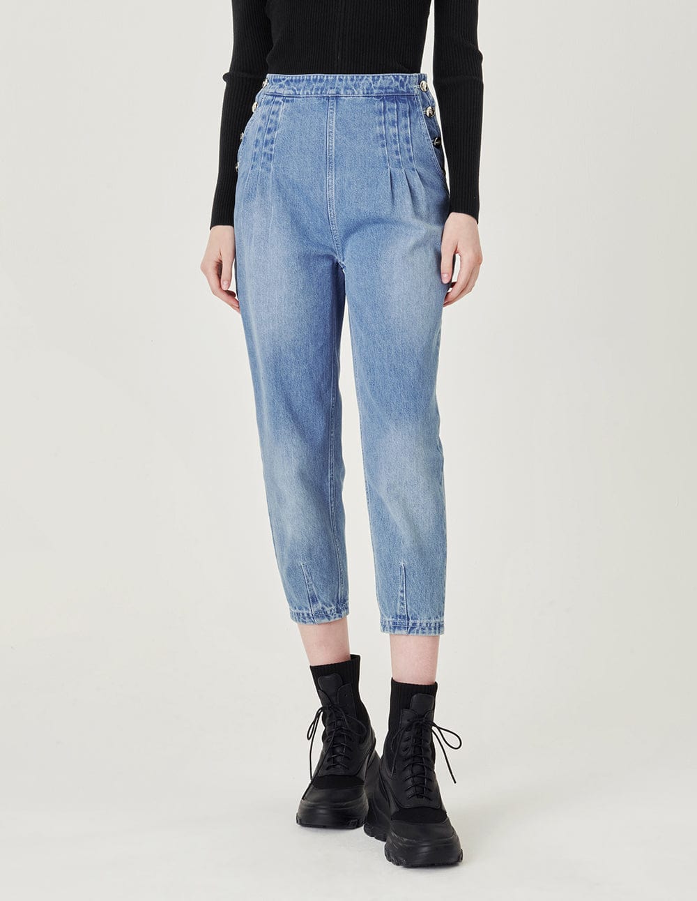 Side Buttonscotton Washed Denim