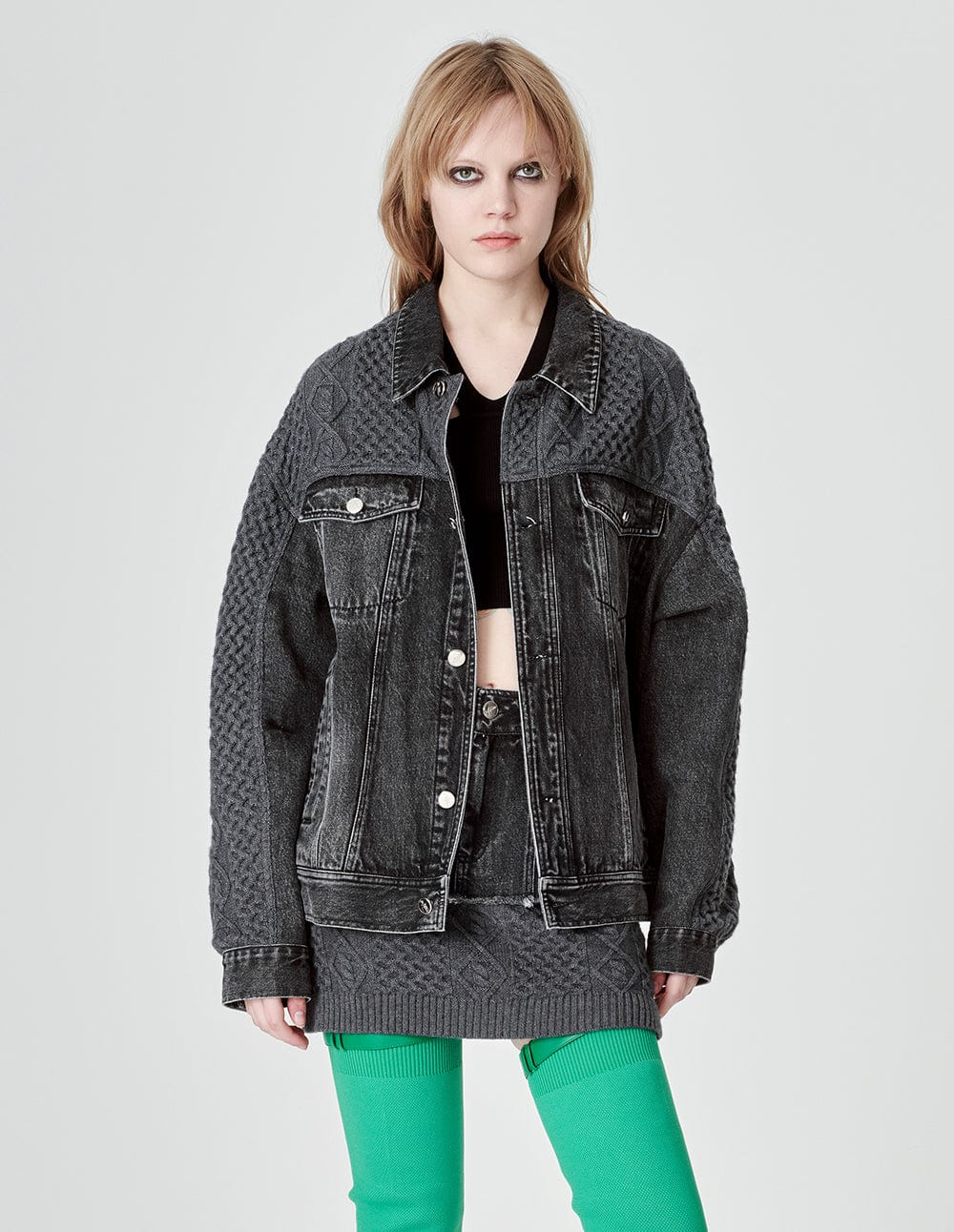 Unisex Knitted Patchwork Denim Jacket