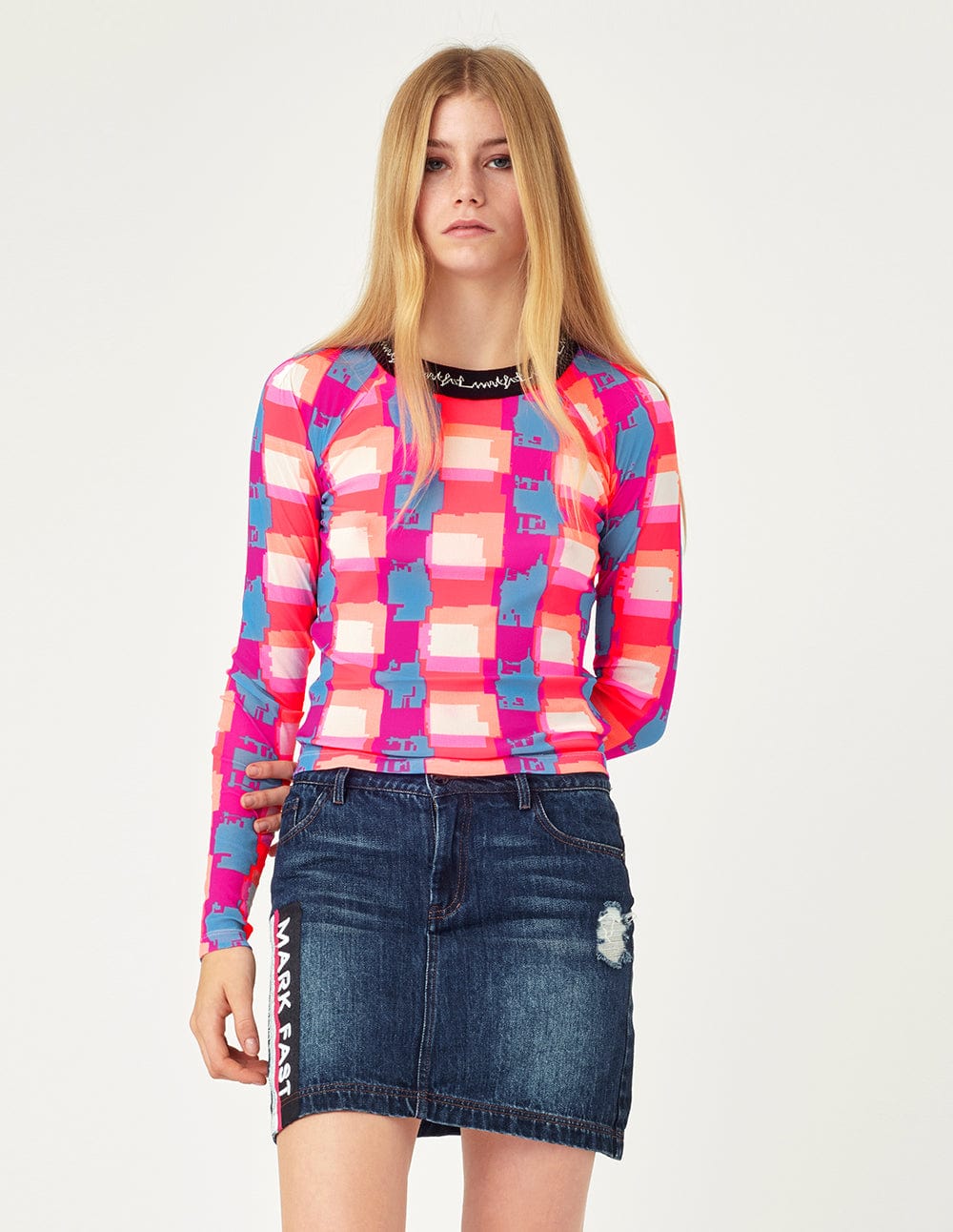 Women Printed And Embroidered Washed Denim Skirt