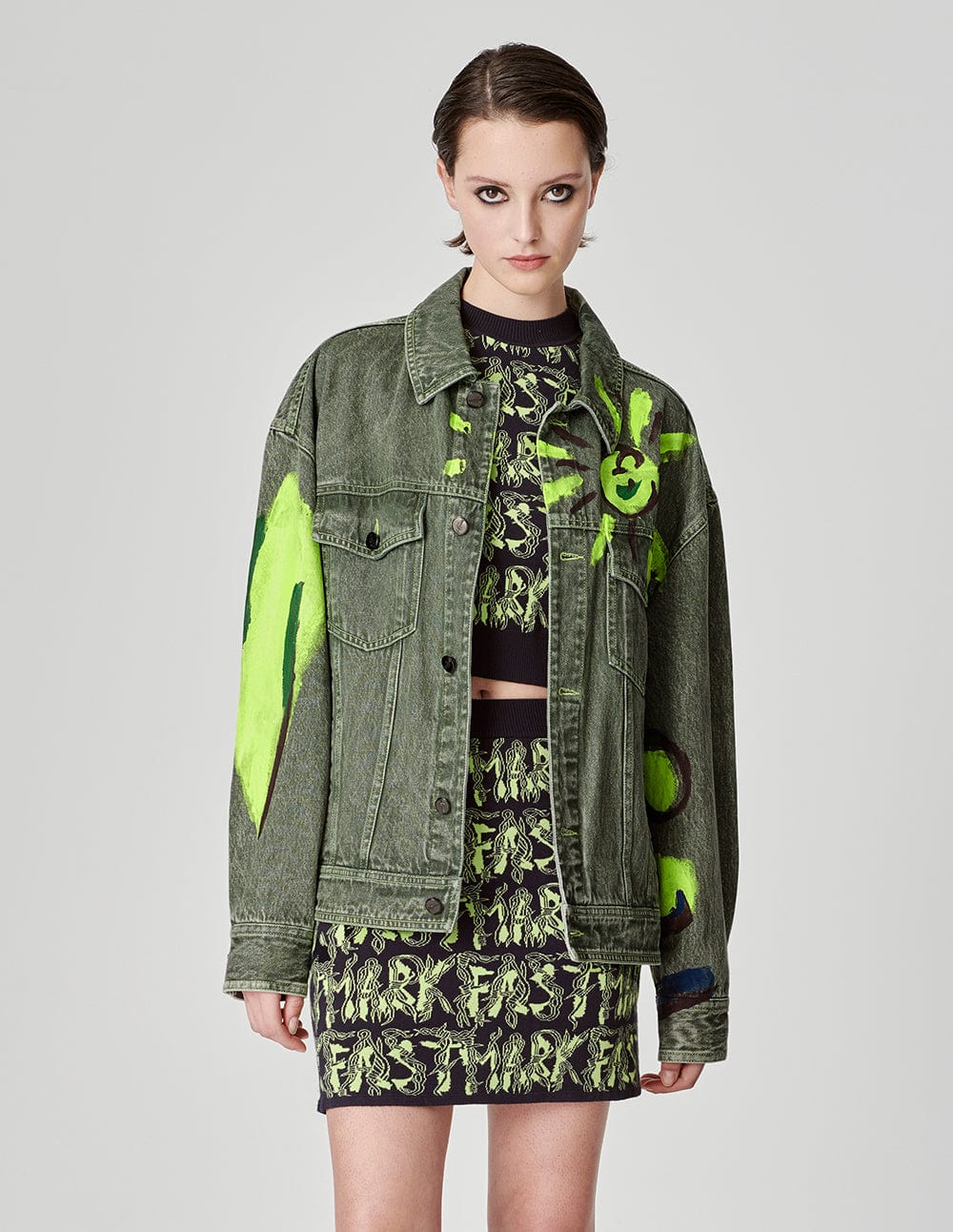 Unisex Hand-Painted Printed Washed Denim Jacket