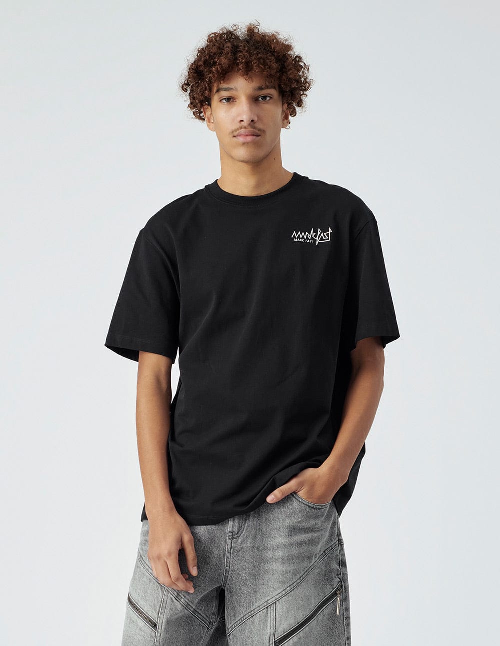 Men's Black Cotton Printed Loose T-Shirt