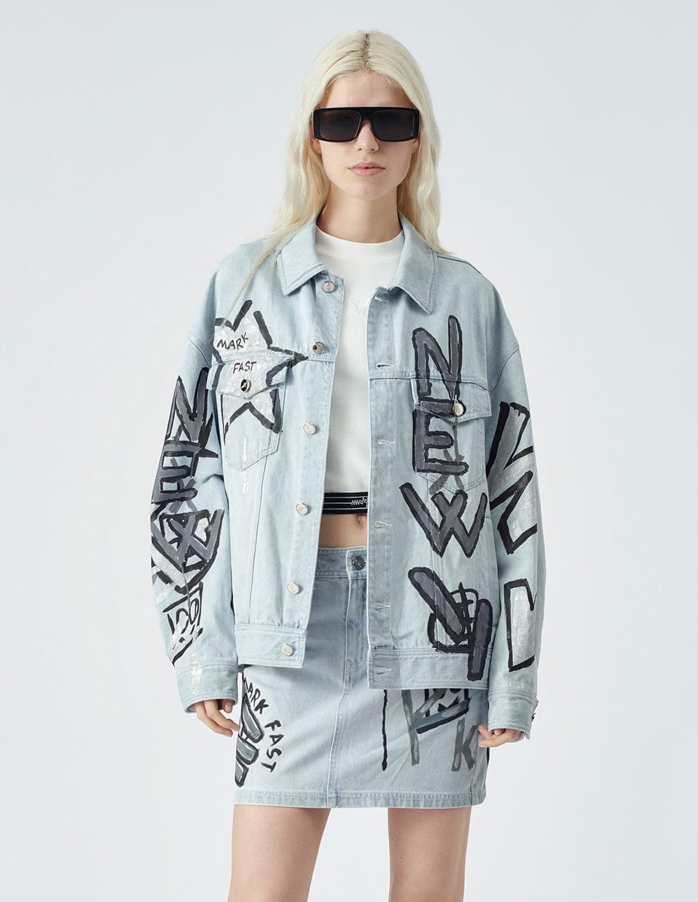 Graffiti Print Denim Skirt