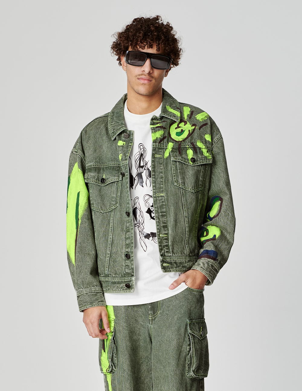 Unisex Hand-Painted Printed Washed Denim Jacket