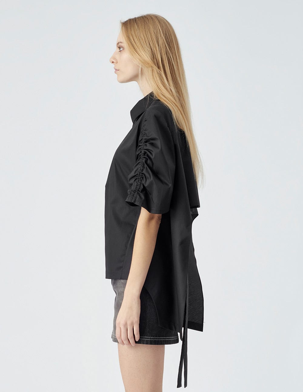 Women's Black Lace-Up Ruched Top